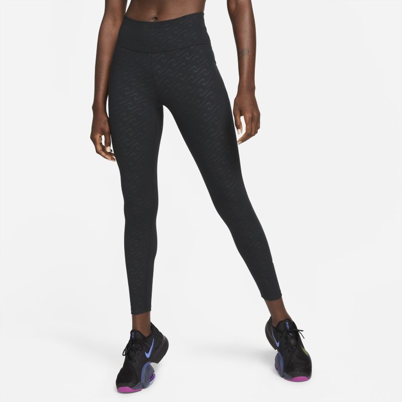 Nike Dri-FIT One Icon Clash Leggings de 7/8 de talle medio con estampado - Mujer - Negro