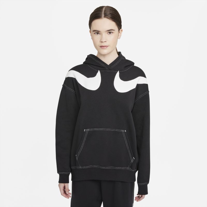 Nike Sportswear Swoosh Sudadera con capucha de tejido Fleece oversize - Mujer - Negro