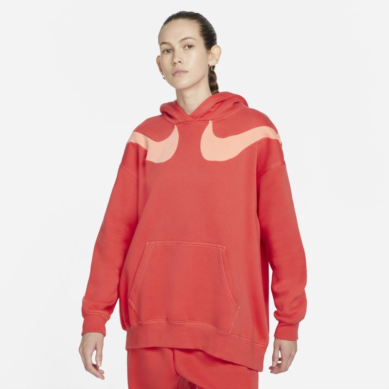 Nike Sportswear Swoosh Sudadera con capucha de tejido Fleece oversize - Mujer - Rojo