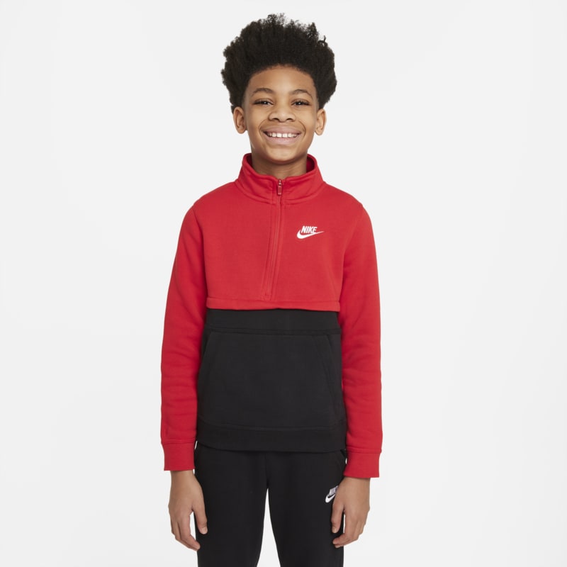 Koszulka z zamkiem 1/2 dla dużych dzieci (chłopców) Nike Sportswear Club - Czerwony