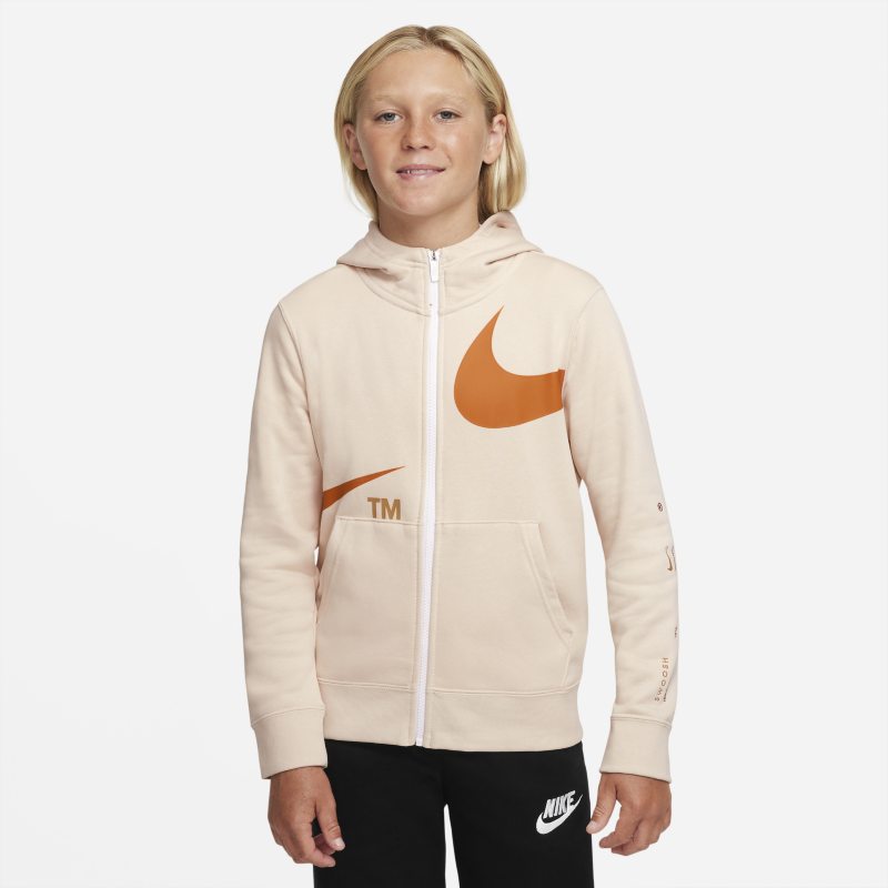Nike Sportswear Swoosh Sudadera con capucha con cremallera completa de tejido Fleece - Niño - Blanco