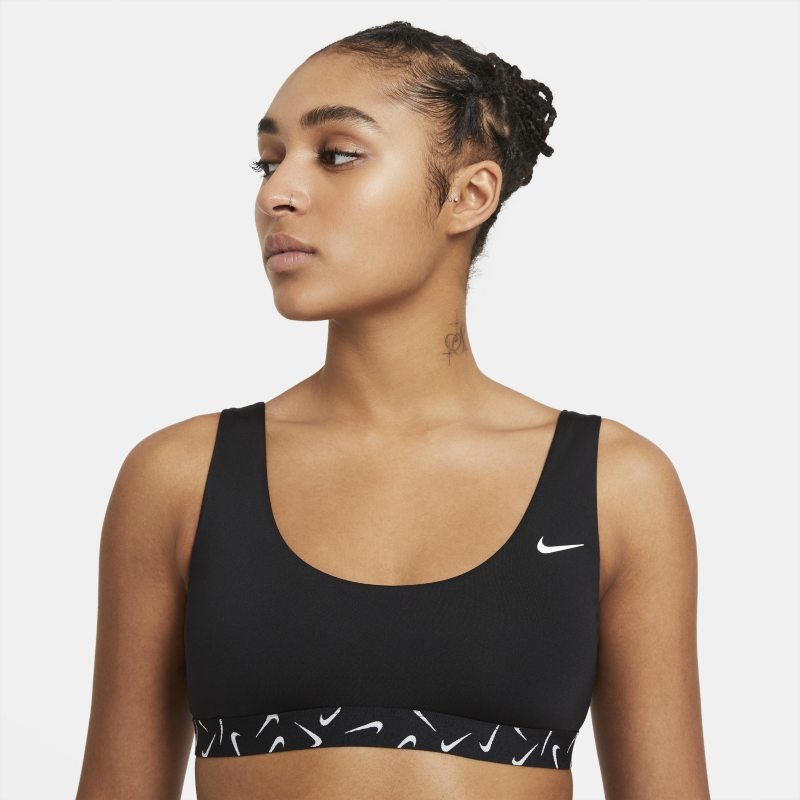 Nike Parte de arriba de bikini con cuello redondo - Negro