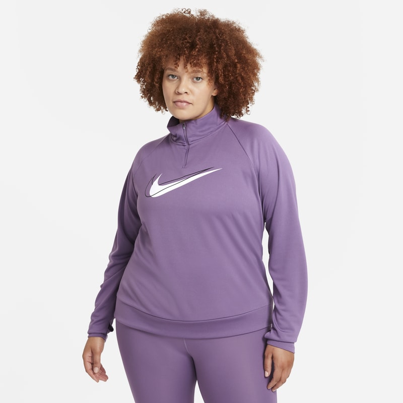 Damska bluza do biegania z zamkiem 1/2 Nike Dri-FIT Swoosh Run (duże rozmiary) - Fiolet