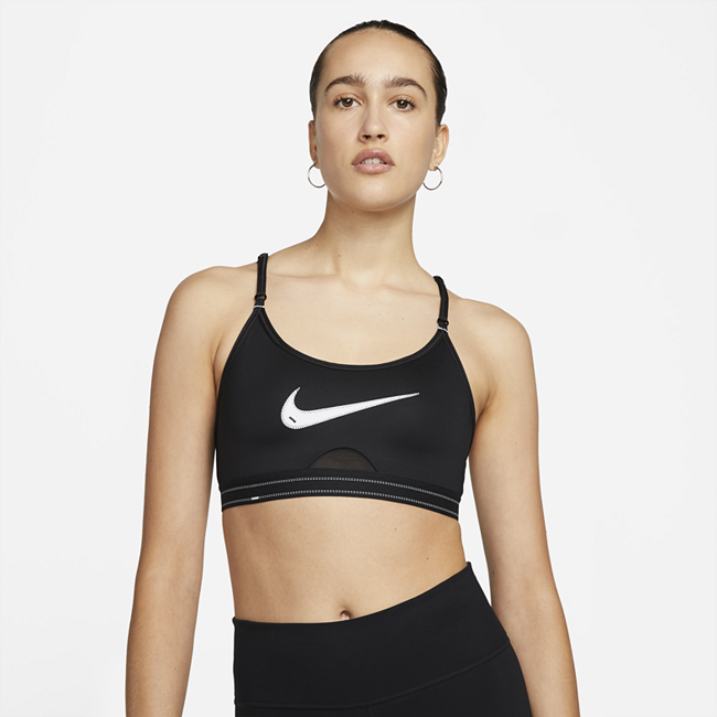 Image of Brassière de sport rembourrée à maintien léger et motifs Nike Dri-FIT Indy pour Femme - Noir