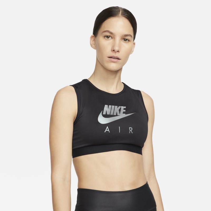 Nike Air Dri-FIT Swoosh Sujetador deportivo de sujeción media con escote alto - Mujer - Negro