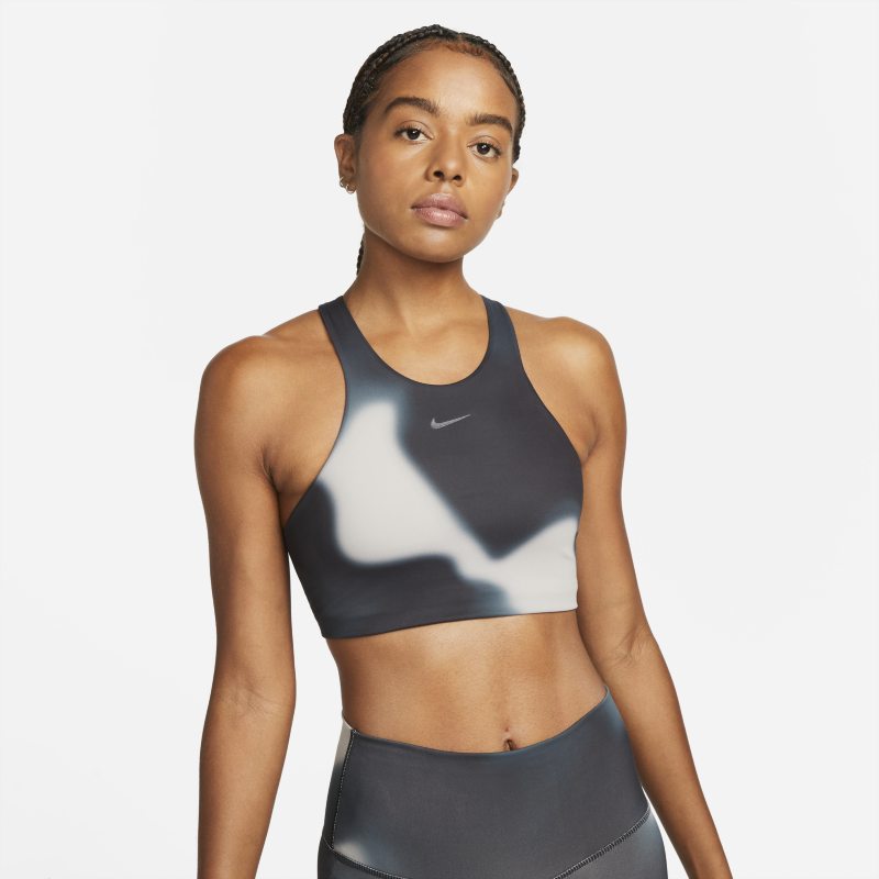 Nike Yoga Dri-FIT Swoosh Sujetador deportivo de sujeción media con estampado - Mujer - Gris
