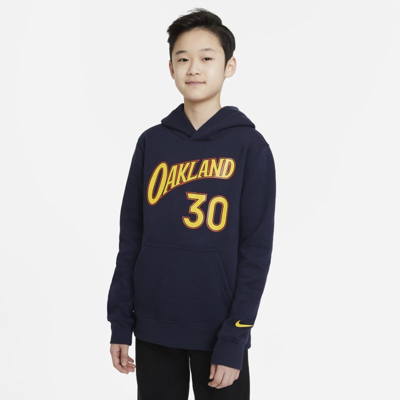 Bluza z kapturem dla dużych dzieci (chłopców) Golden State Warriors City Edition Nike NBA Player - Niebieski