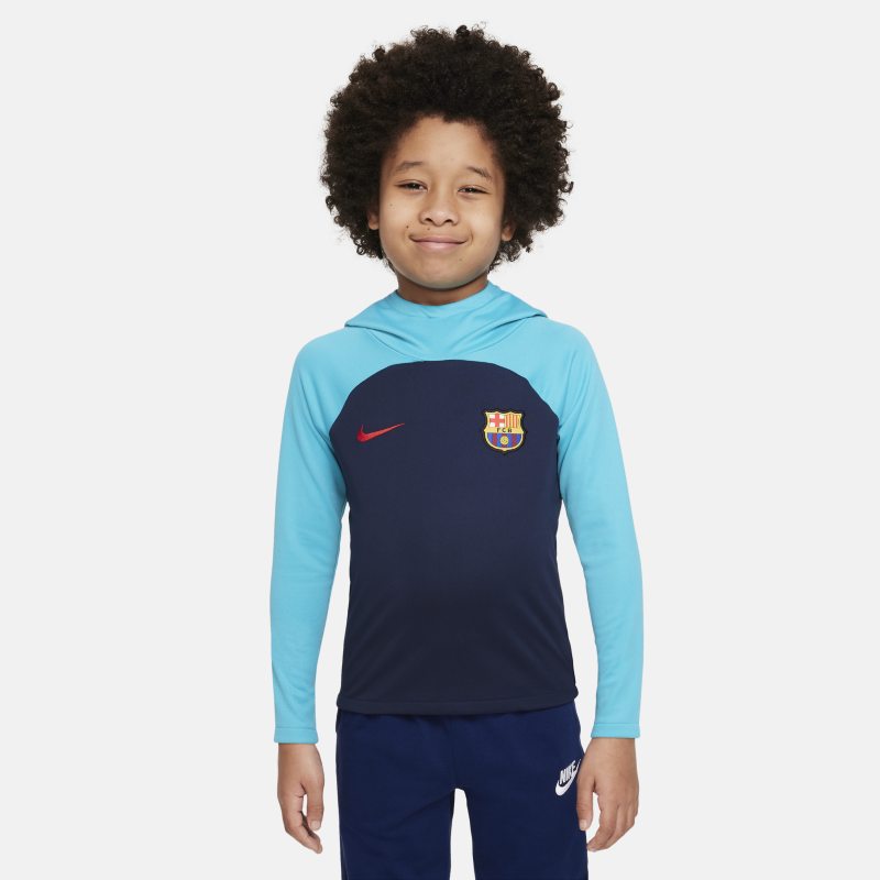Image of Felpa pullover da calcio con cappuccio Nike Dri-FIT FC Barcelona Academy Pro – Bambini - Blu