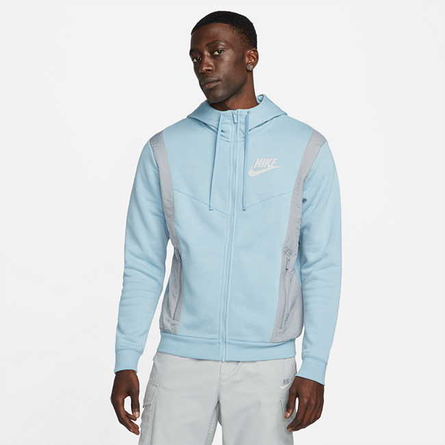 Nike Sportswear Hybrid-Hættetrøje I Fleece Med Fuld Lynlås - Blå
