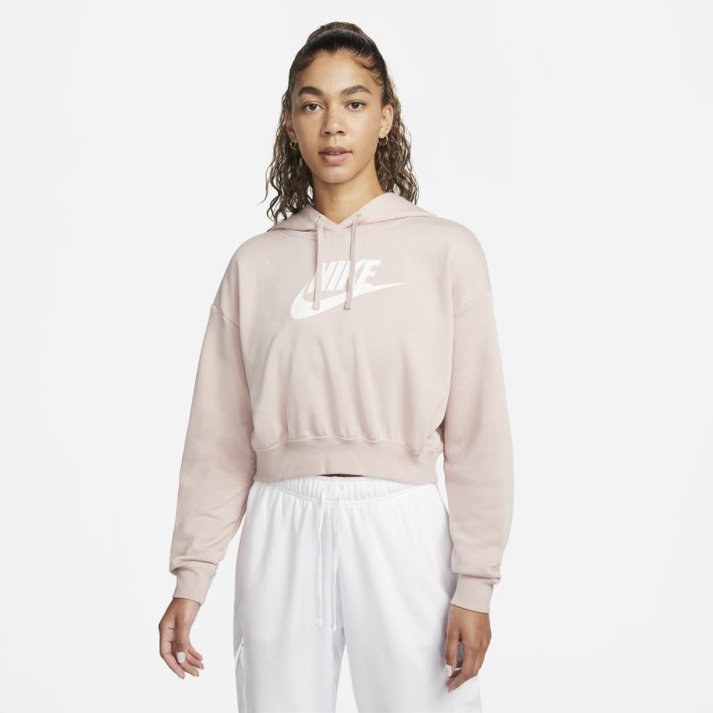 Image of Felpa oversize corta con cappuccio e grafica Nike Sportswear Club Fleece – Donna - Rosa