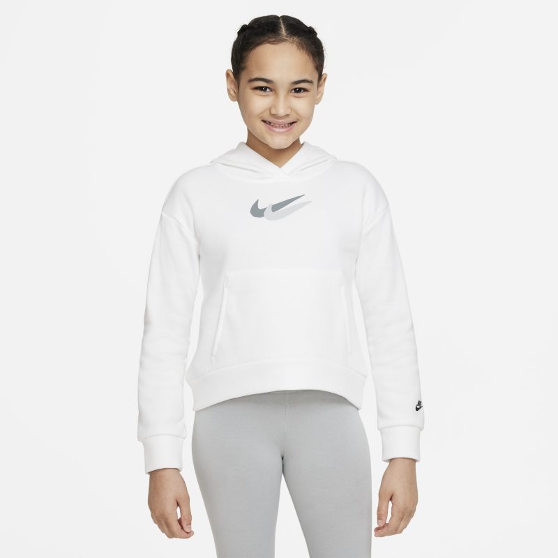 Image of Felpa in fleece con cappuccio Nike Sportswear – Ragazza - Bianco