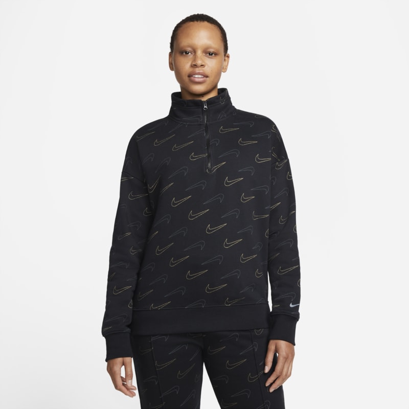 Nike Sportswear Sudadera de tejido Fleece metalizada con cremallera de 1/4 - Mujer - Negro