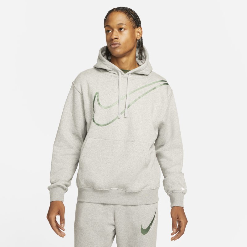 Image of Felpa pullover in fleece con cappuccio Nike Sportswear - Uomo - Grigio
