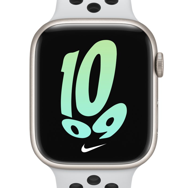 Apple Watch Series 7 (GPS) med Nike-sportband 45 mm aluminiumboett i stjärnglans - Grå