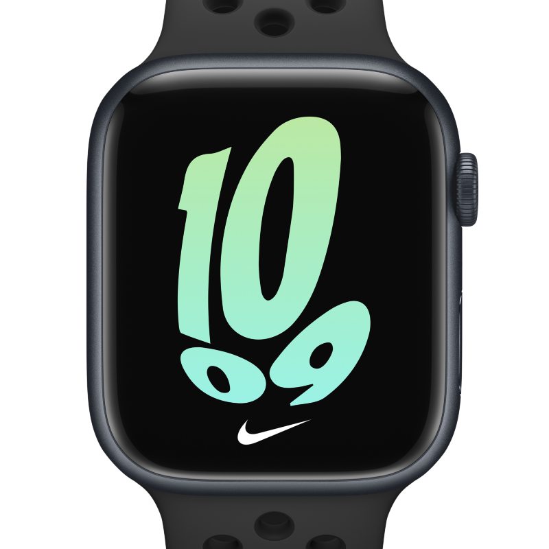 Apple Watch Series 7 (GPS) med Nike-sportband 45 mm aluminiumboett i midnatt - Svart