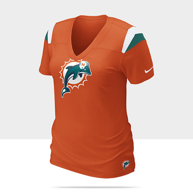 Nike Fashion V Neck (NFL Dolphins) Womens T Shirt 469937_827_A