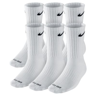 Nike Dri FIT Cushion Crew Socks (Large/6 Pair)   White